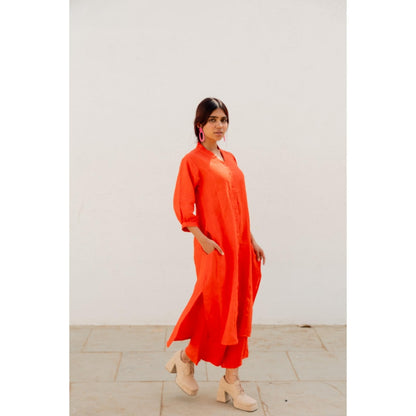 Silai Studio Scarlet Linen Button Down Kurta with Palazzo (Set of 2)