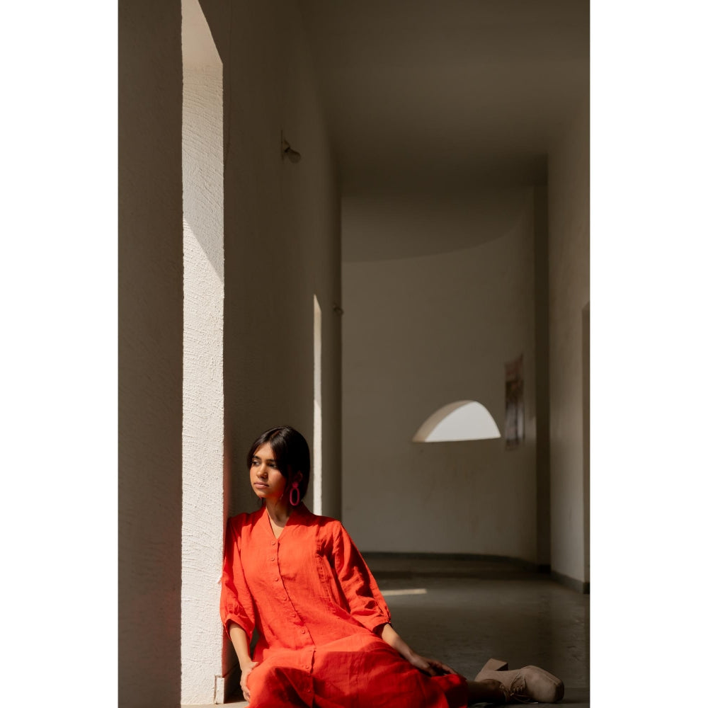 Silai Studio Scarlet Linen Button Down Kurta with Palazzo (Set of 2)