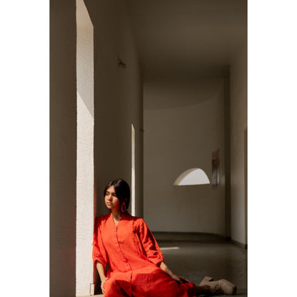 Silai Studio Scarlet Linen Button Down Kurta with Palazzo (Set of 2)