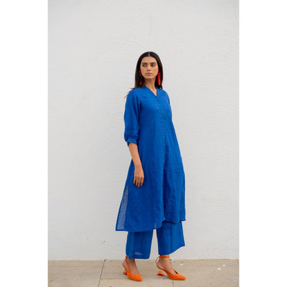 Silai Studio Sapphire Linen Button Down Kurta with Palazzo (Set of 2)