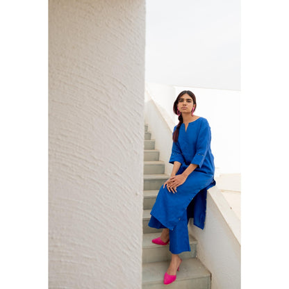 Silai Studio Sapphire Linen Kurta with Palazzo (Set of 2)