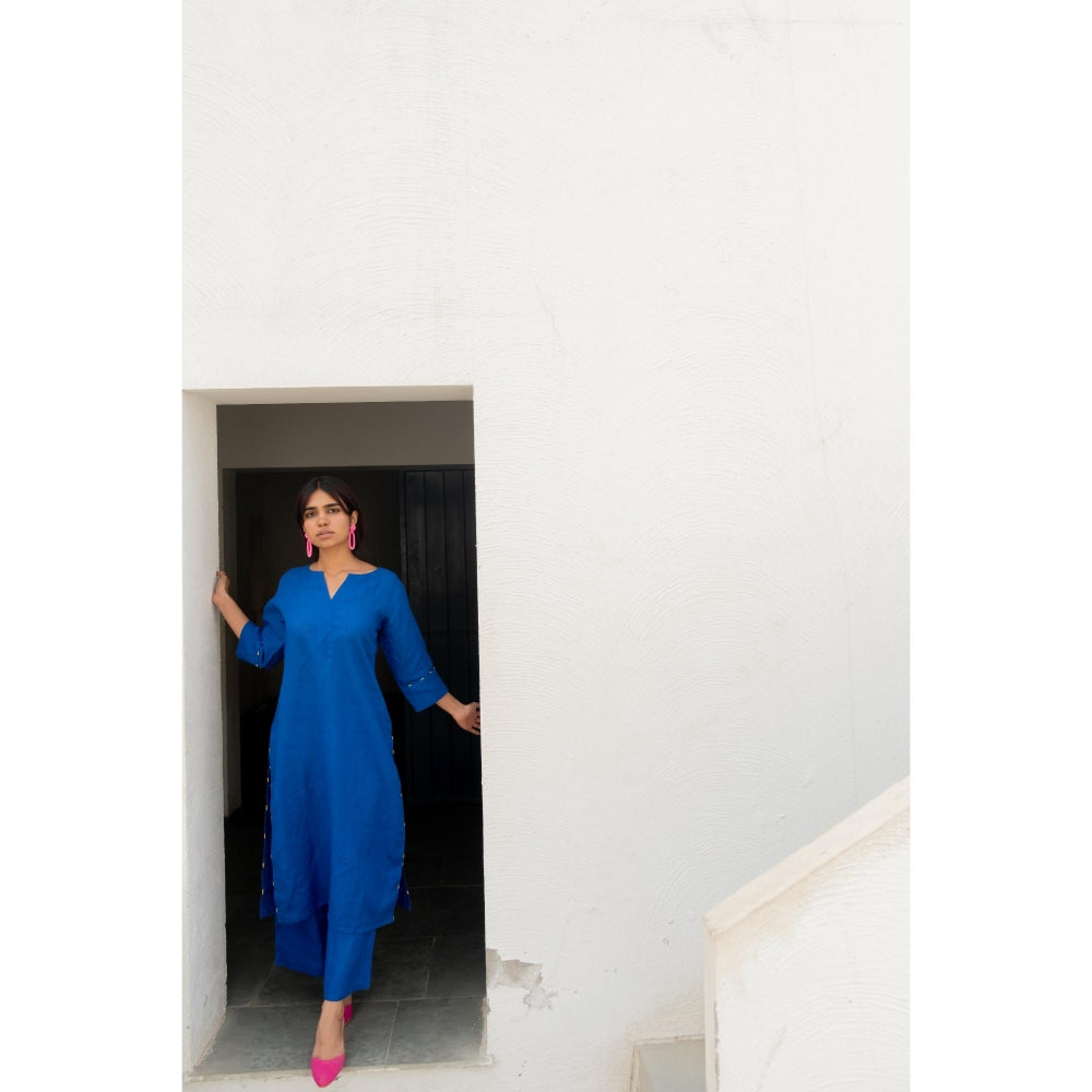 Silai Studio Sapphire Linen Kurta with Palazzo (Set of 2)