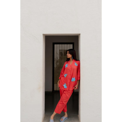 Silai Studio Coral Embroidered Co-Ord (Set of 2)