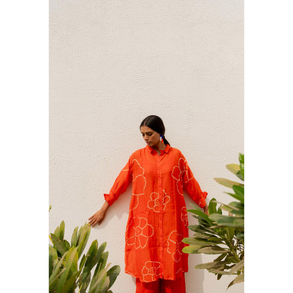 Silai Studio Burnt Orange Bandhani Kurta with Palazzo and Inner (Set of 3)