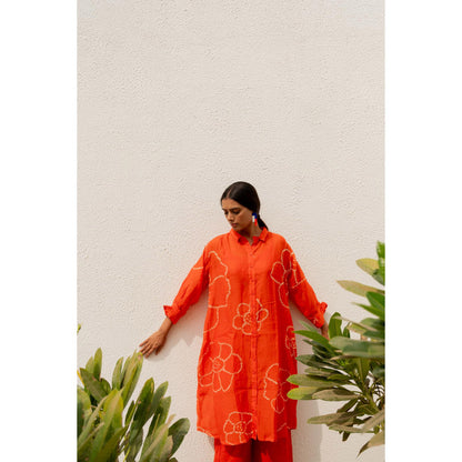 Silai Studio Burnt Orange Bandhani Kurta with Palazzo and Inner (Set of 3)