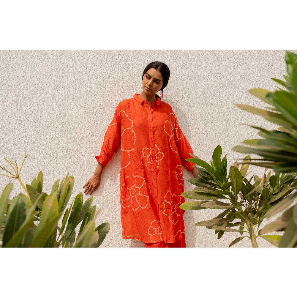 Silai Studio Burnt Orange Bandhani Kurta with Palazzo and Inner (Set of 3)