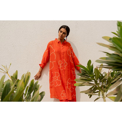 Silai Studio Burnt Orange Bandhani Kurta with Palazzo and Inner (Set of 3)