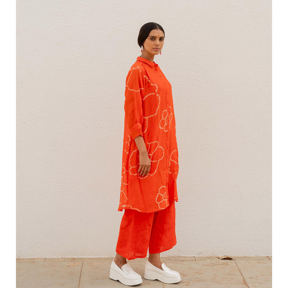 Silai Studio Burnt Orange Bandhani Kurta with Palazzo and Inner (Set of 3)