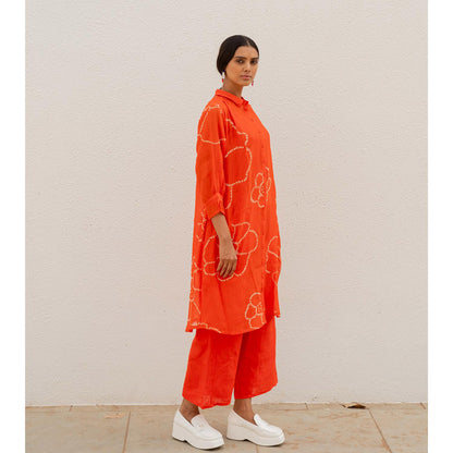 Silai Studio Burnt Orange Bandhani Kurta with Palazzo and Inner (Set of 3)