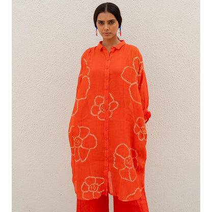 Silai Studio Burnt Orange Bandhani Kurta with Palazzo and Inner (Set of 3)