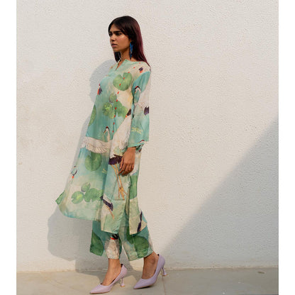 Silai Studio Oriental Cranes Frogs Kurta with Pant and Inner (Set of 3)