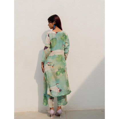 Silai Studio Oriental Cranes Frogs Kurta with Pant and Inner (Set of 3)