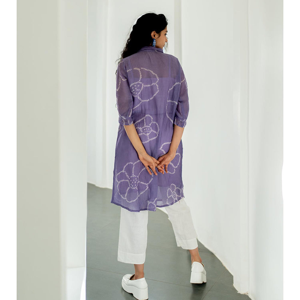 Silai Studio Periwinkle Bandhej Kurta With White Pant and Inner (Set of 3)