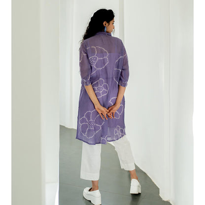 Silai Studio Periwinkle Bandhej Kurta With White Pant and Inner (Set of 3)