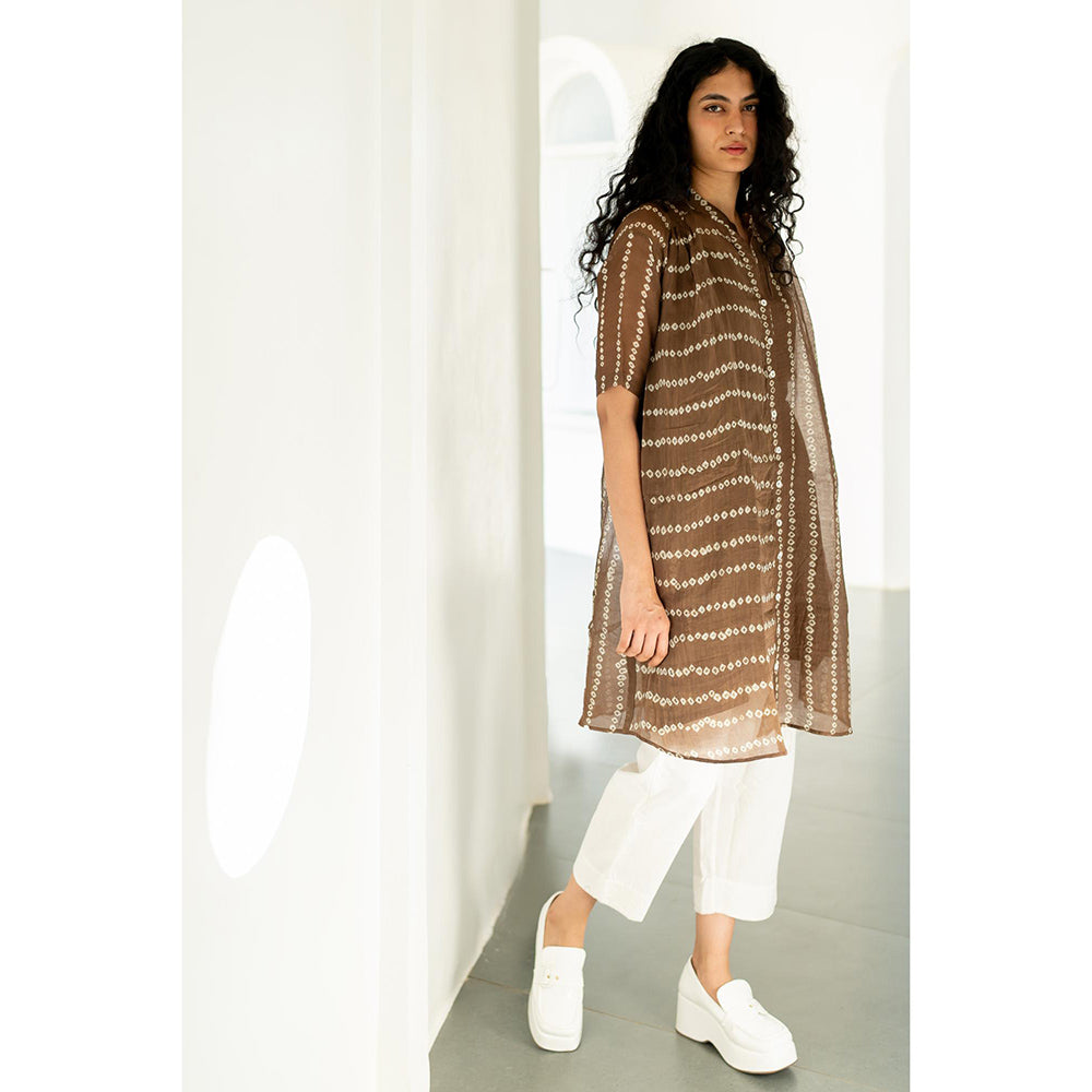 Silai Studio Rosewood Bandhej Kurta With White Pant and Inner (Set of 3)
