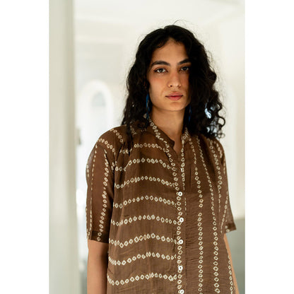 Silai Studio Rosewood Bandhej Kurta With White Pant and Inner (Set of 3)