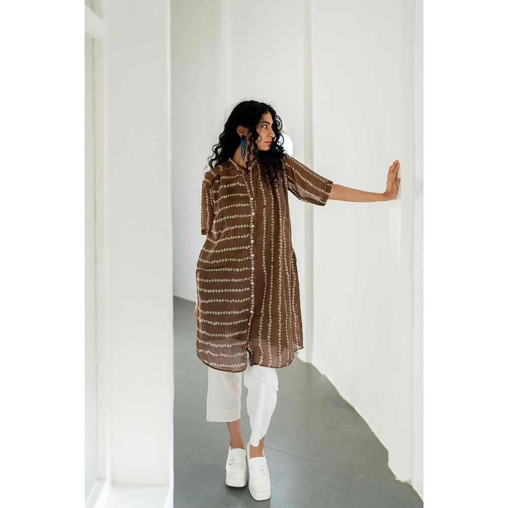 Silai Studio Rosewood Bandhej Kurta With White Pant and Inner (Set of 3)