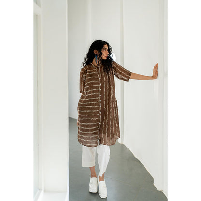Silai Studio Rosewood Bandhej Kurta With White Pant and Inner (Set of 3)
