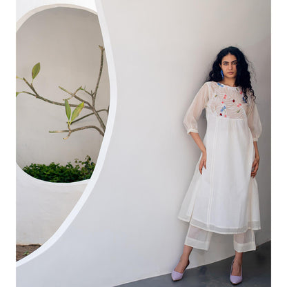 Silai Studio Morning Garden Chanderi Kurta with Palazzos (Set of 2)