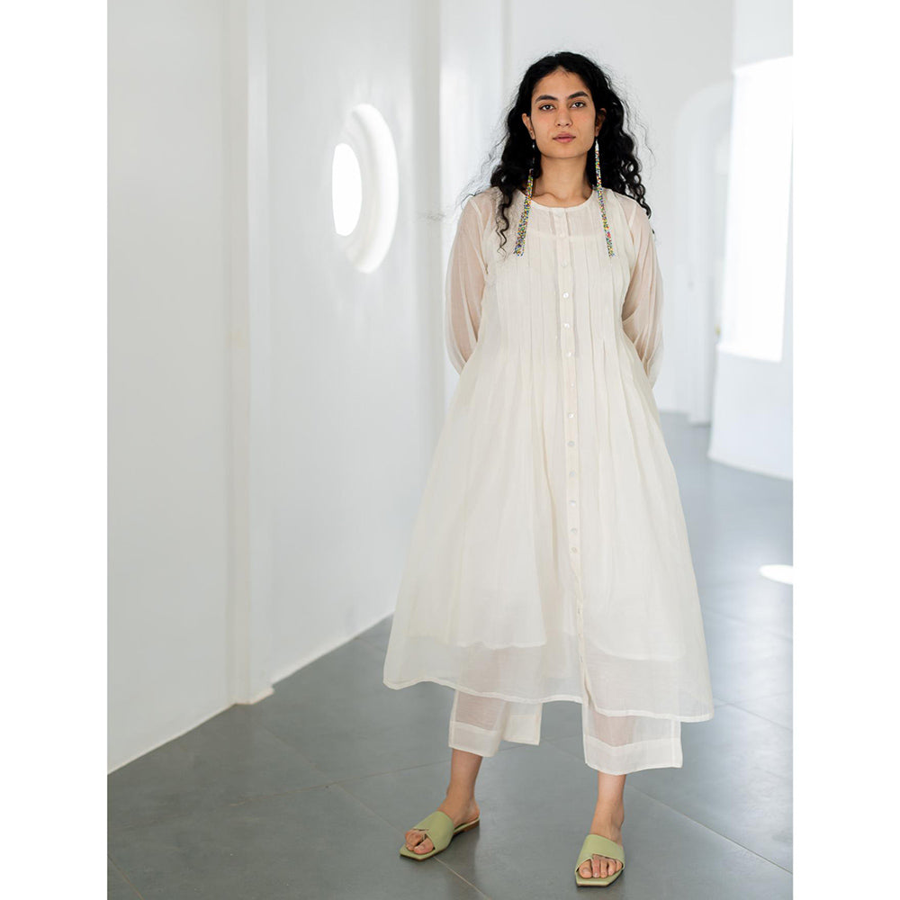 Silai Studio Dewy Mist Pleated Kurta with Palazzo and Inner (Set of 3)