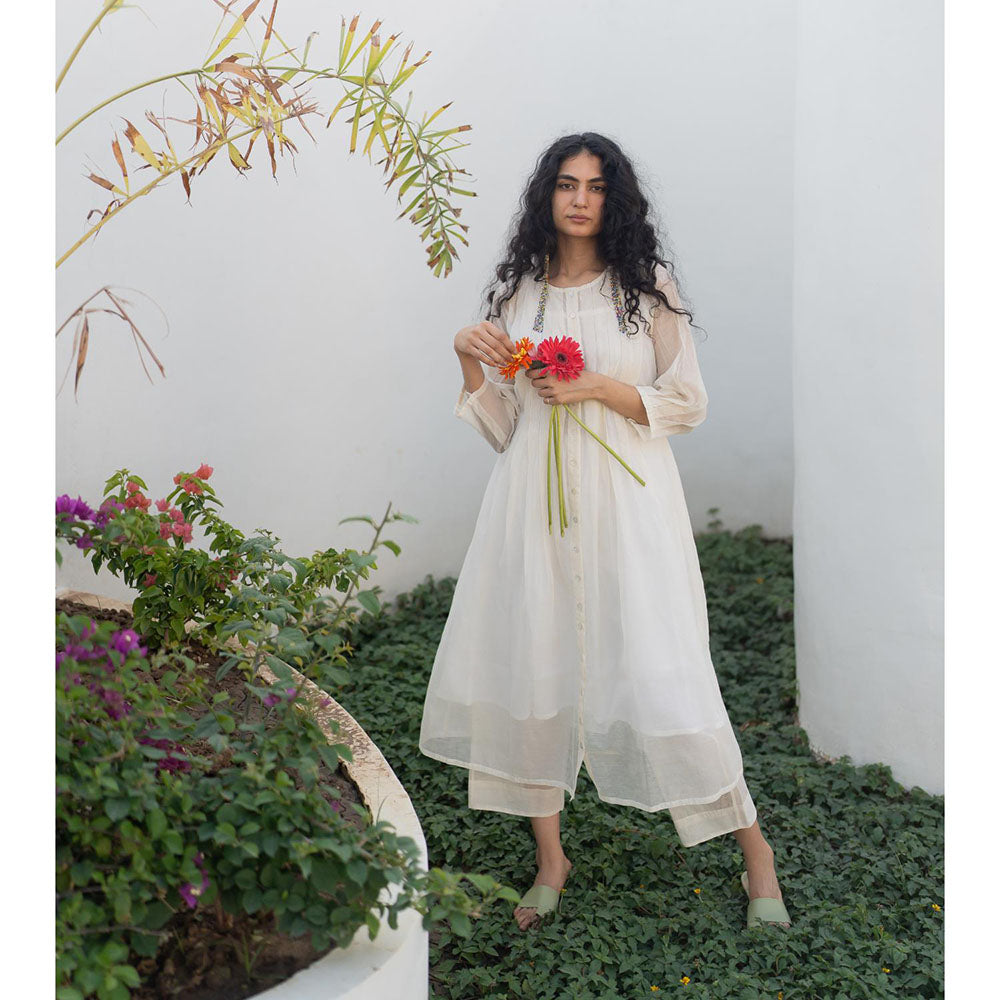 Silai Studio Dewy Mist Pleated Kurta with Palazzo and Inner (Set of 3)