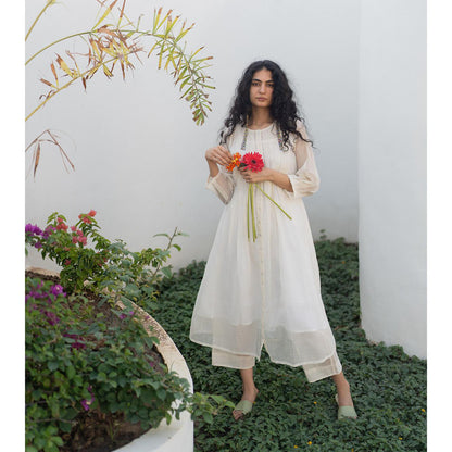 Silai Studio Dewy Mist Pleated Kurta with Palazzo and Inner (Set of 3)