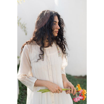 Silai Studio Dewy Mist Pleated Kurta with Palazzo and Inner (Set of 3)
