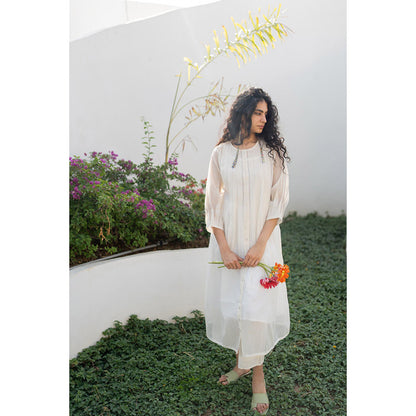 Silai Studio Dewy Mist Pleated Kurta with Palazzo and Inner (Set of 3)