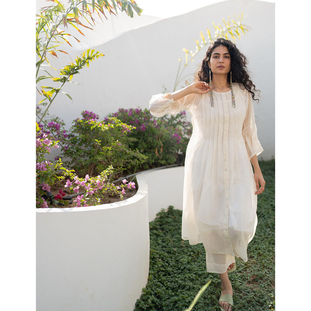 Silai Studio Dewy Mist Pleated Kurta with Palazzo and Inner (Set of 3)