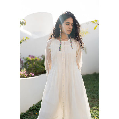 Silai Studio Dewy Mist Pleated Kurta with Palazzo and Inner (Set of 3)