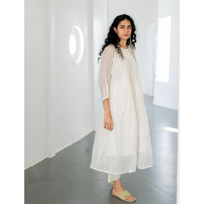 Silai Studio Dewy Mist Pleated Kurta with Palazzo and Inner (Set of 3)