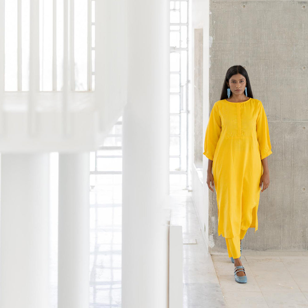 Silai Studio Sunflower Yellow Kurta and Pant (Set of 2)