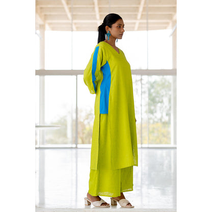 Silai Studio Avocado Azure Box Slit Kurta and Palazzo (Set of 2)