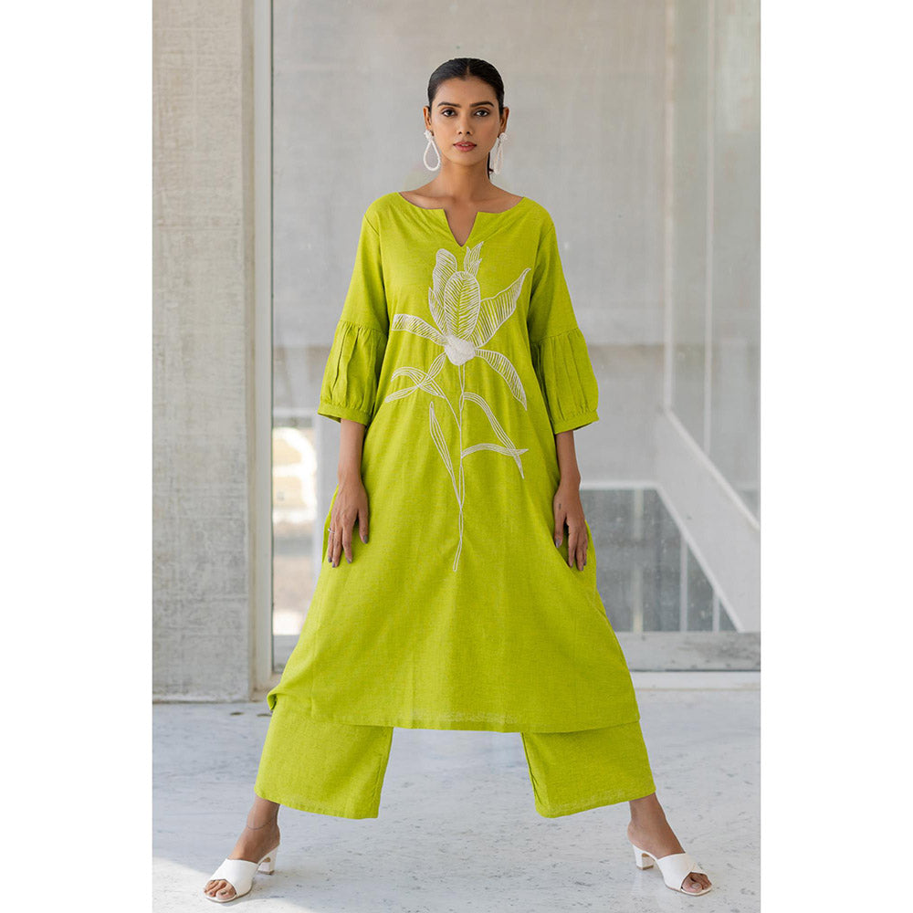 Silai Studio Matcha Bloom Embroidered Kurta with Palazzo (Set of 2)