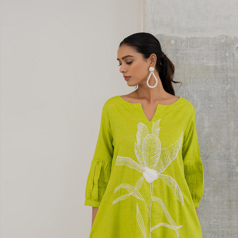 Silai Studio Matcha Bloom Embroidered Kurta with Palazzo (Set of 2)