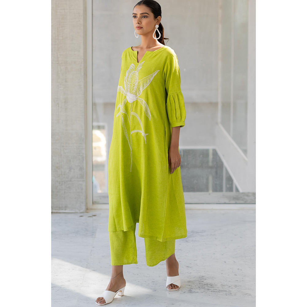 Silai Studio Matcha Bloom Embroidered Kurta with Palazzo (Set of 2)