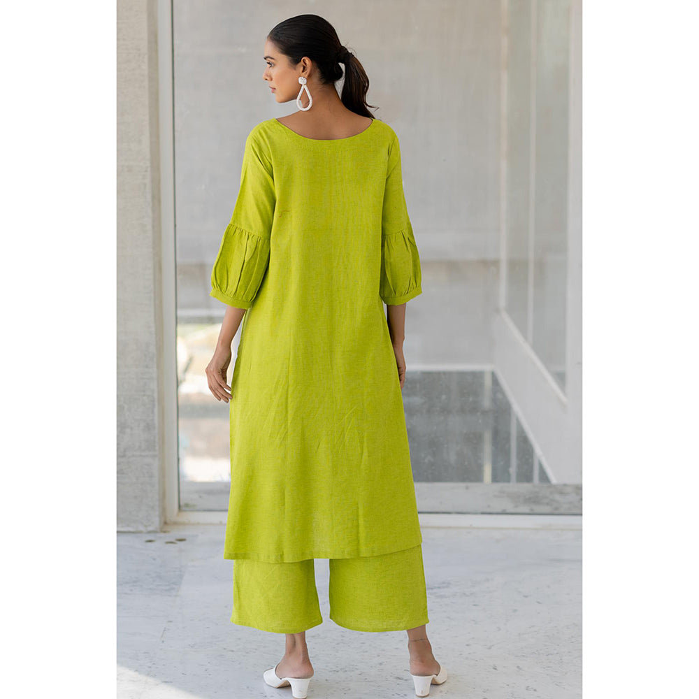 Silai Studio Matcha Bloom Embroidered Kurta with Palazzo (Set of 2)