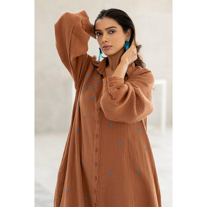 Silai Studio Pecan Brown Shirt Style Kurta and Pant (Set of 2)