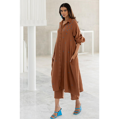 Silai Studio Pecan Brown Embroidered Kurta