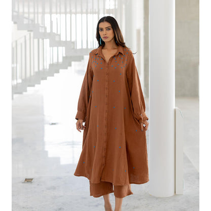 Silai Studio Pecan Brown Embroidered Kurta