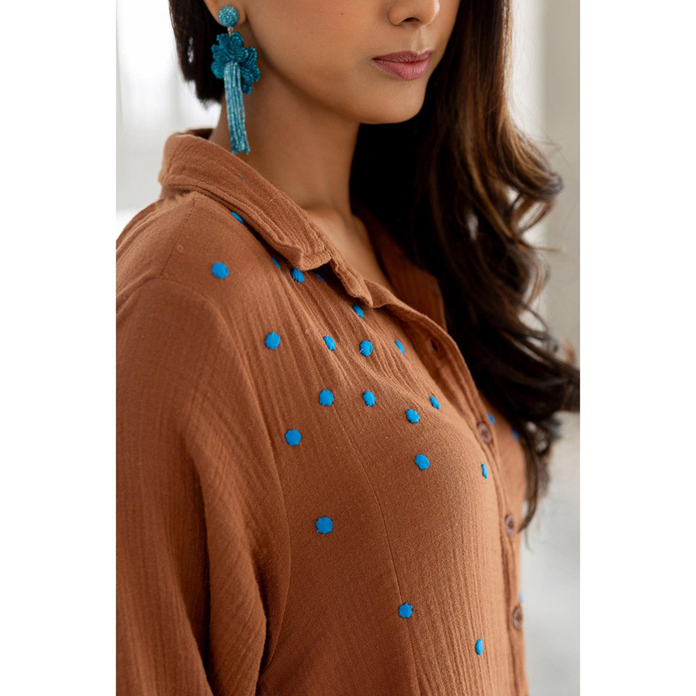 Silai Studio Pecan Brown Embroidered Kurta