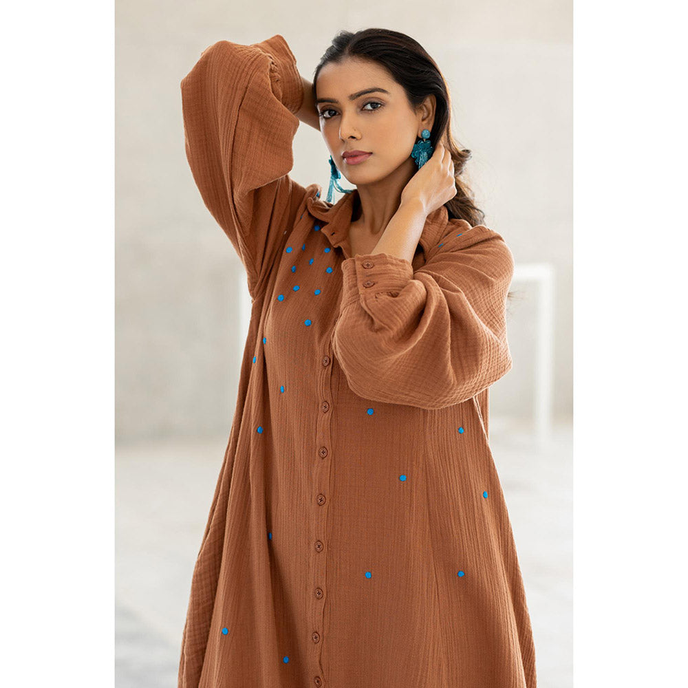 Silai Studio Pecan Brown Embroidered Kurta