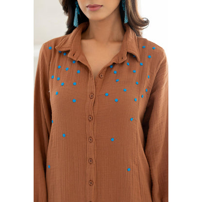 Silai Studio Pecan Brown Embroidered Kurta