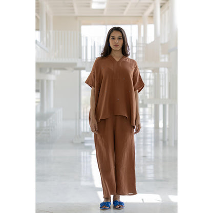 Silai Studio Earthbound Brown Solid Co-Ord (Set of 2)
