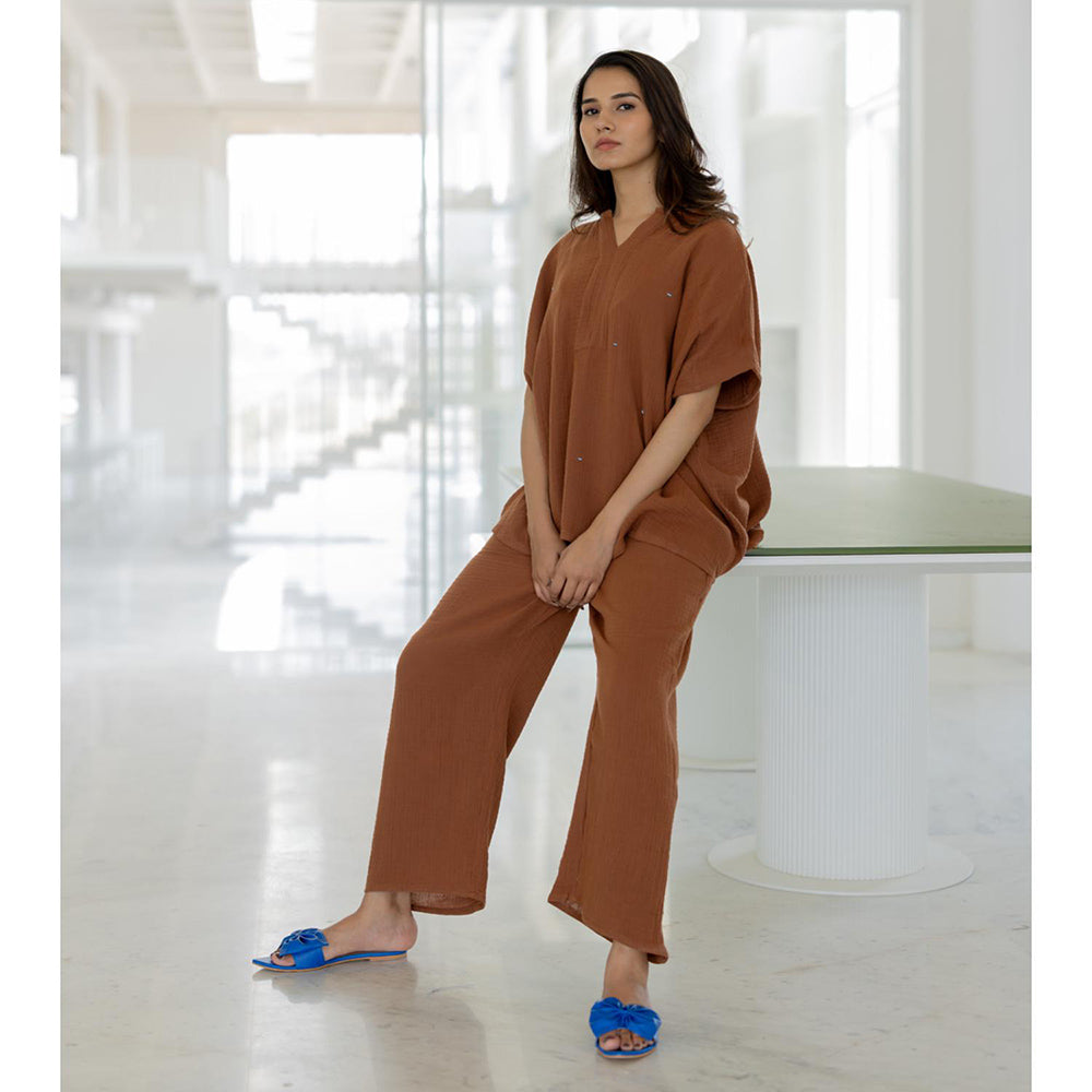 Silai Studio Earthbound Brown Solid Co-Ord (Set of 2)