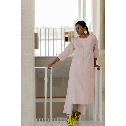 Silai Studio Oyster Pink Solid Kurta and Pant (Set of 2)