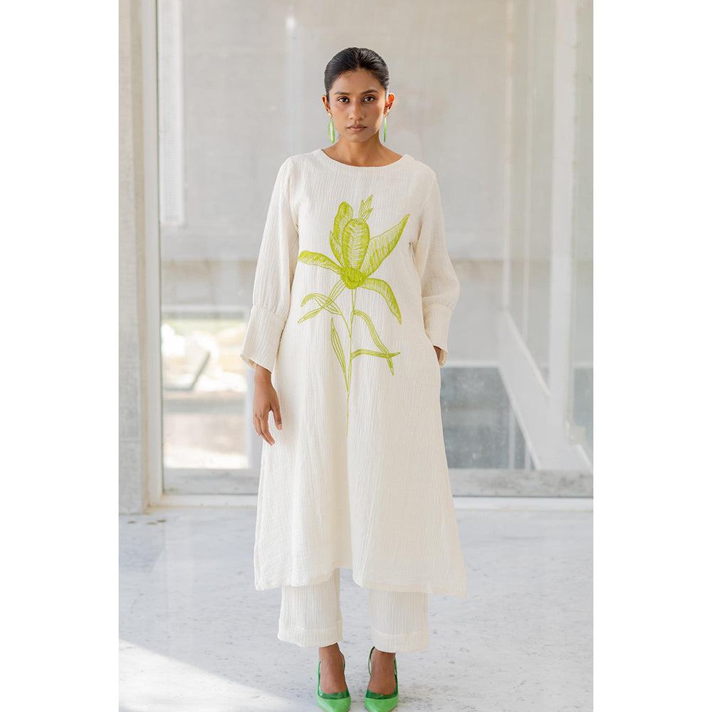Silai Studio Vanilla Mist Embroidered Kurta and Pant (Set of 2)