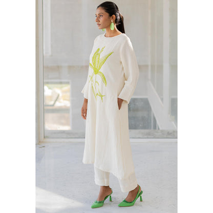 Silai Studio Vanilla Mist Embroidered Kurta and Pant (Set of 2)
