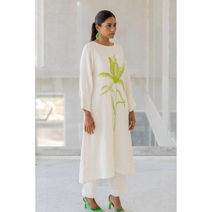 Silai Studio Vanilla Mist Embroidered Kurta and Pant (Set of 2)