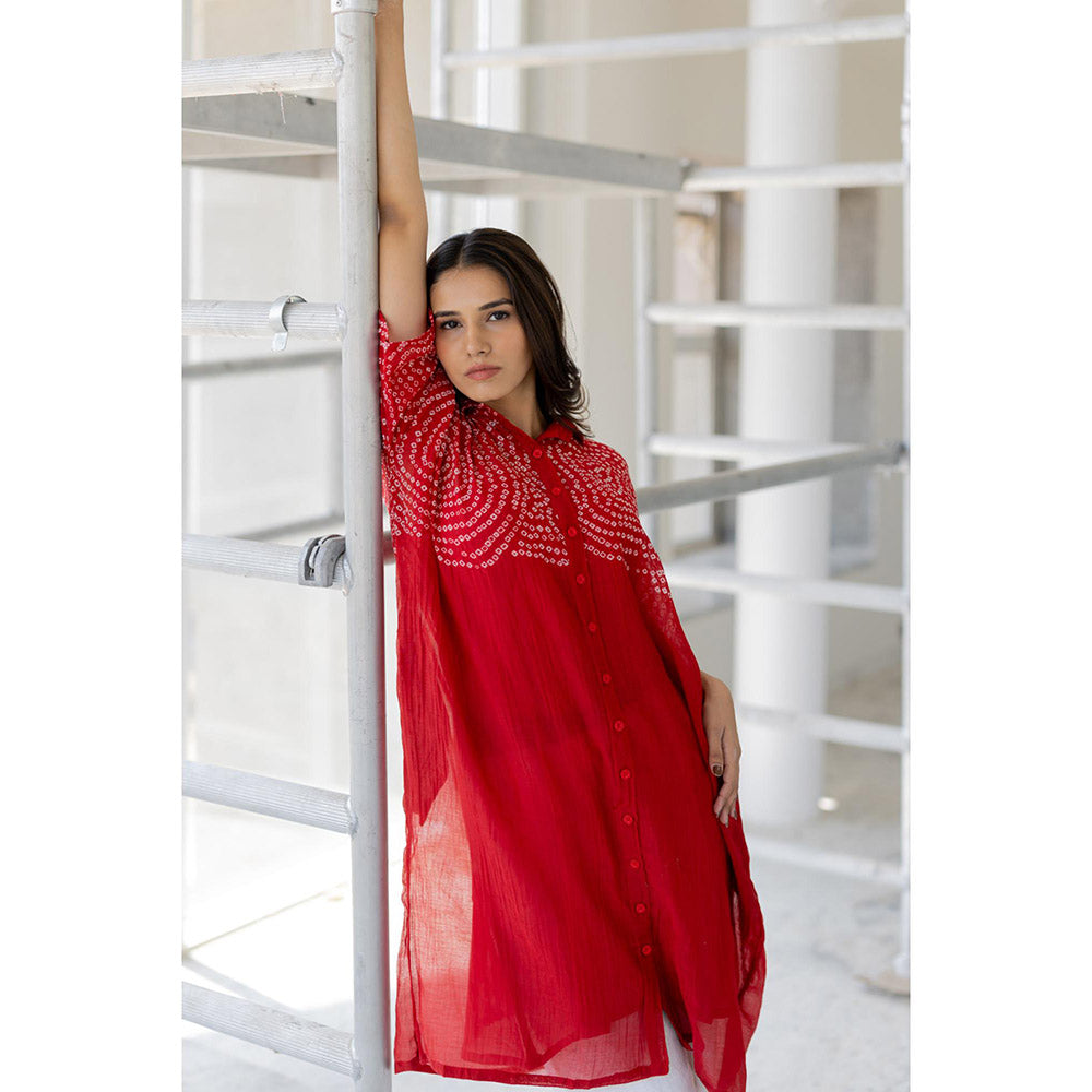 Silai Studio Ruby Swirl Bandhani Kurta with Slip and Pant (Set of 3)